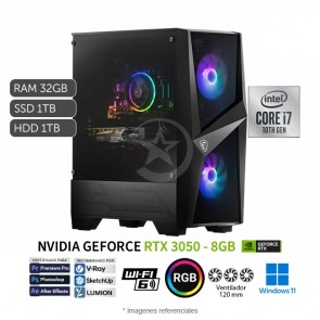 PC MSI Codex R-10 Performance Gaming, Intel Core i7-10700F 2.9GHz, RAM 32GB, SSD 1TB + HDD 1TB, Video 8GB NVIDIA RTX 3050, Wi-Fi, BT, Windows 11 Home